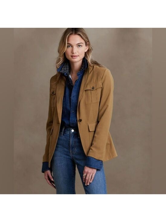 Banana Republic Jackets & Blazers - BANANA REPUBLIC Drapey Twill Utility Blazer Camel Brown Sz 8 $160 Safari NWT